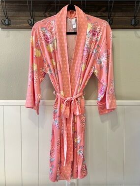 Flora Nikrooz FN Super Soft Relaxed Fit Hot Pink Ditsy Floral Robe Pockets Belt